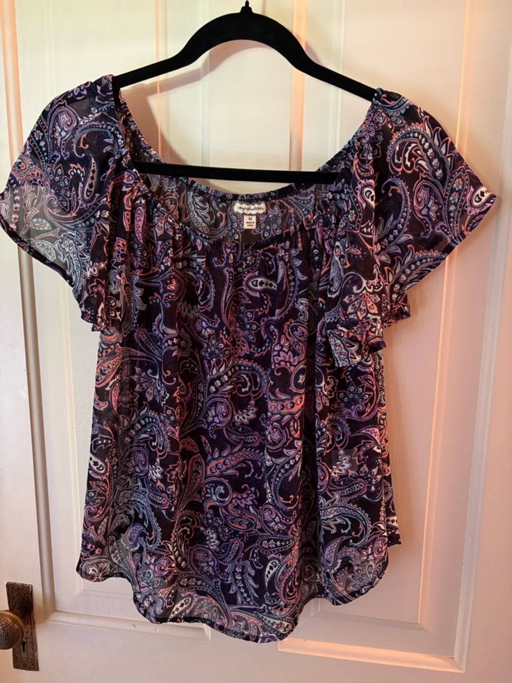 Eyeshadow Purple Paisley Off-Shoulder Blouse